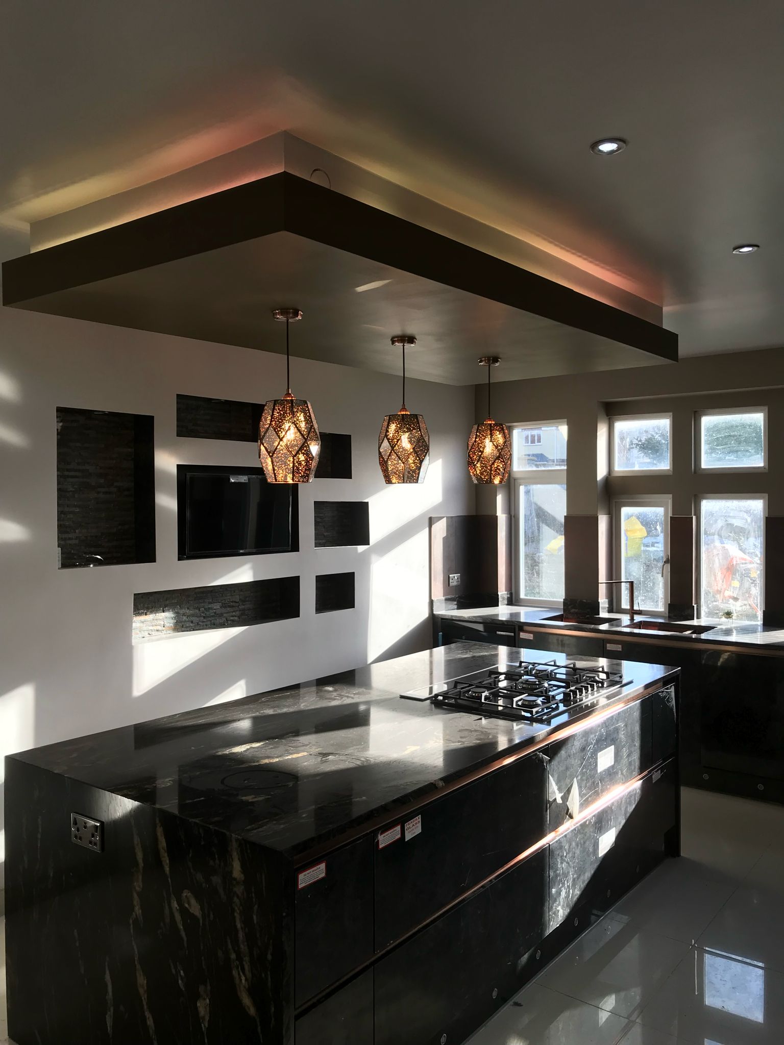 Kitchen pendant lights with LED ceiling feature