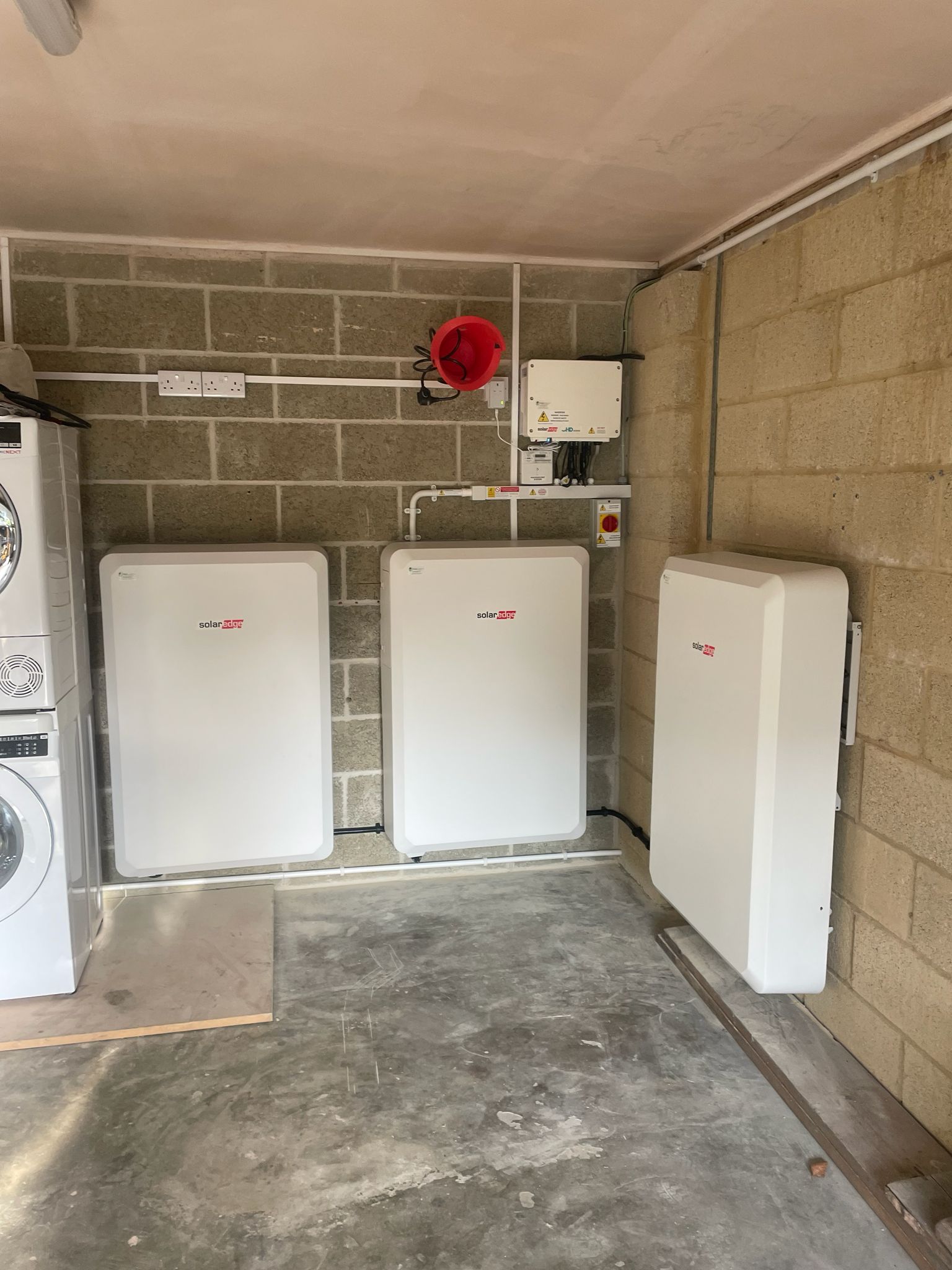 SolarEdge battery storage system installation in garage
